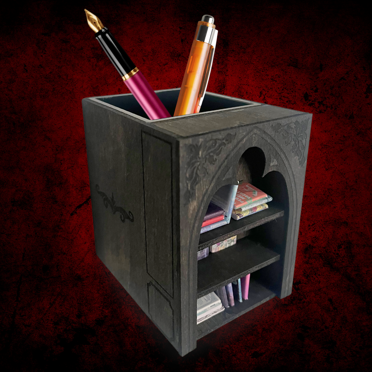 Fantasy Mini Bookshelf Desk Organizer, Pen Holder cup