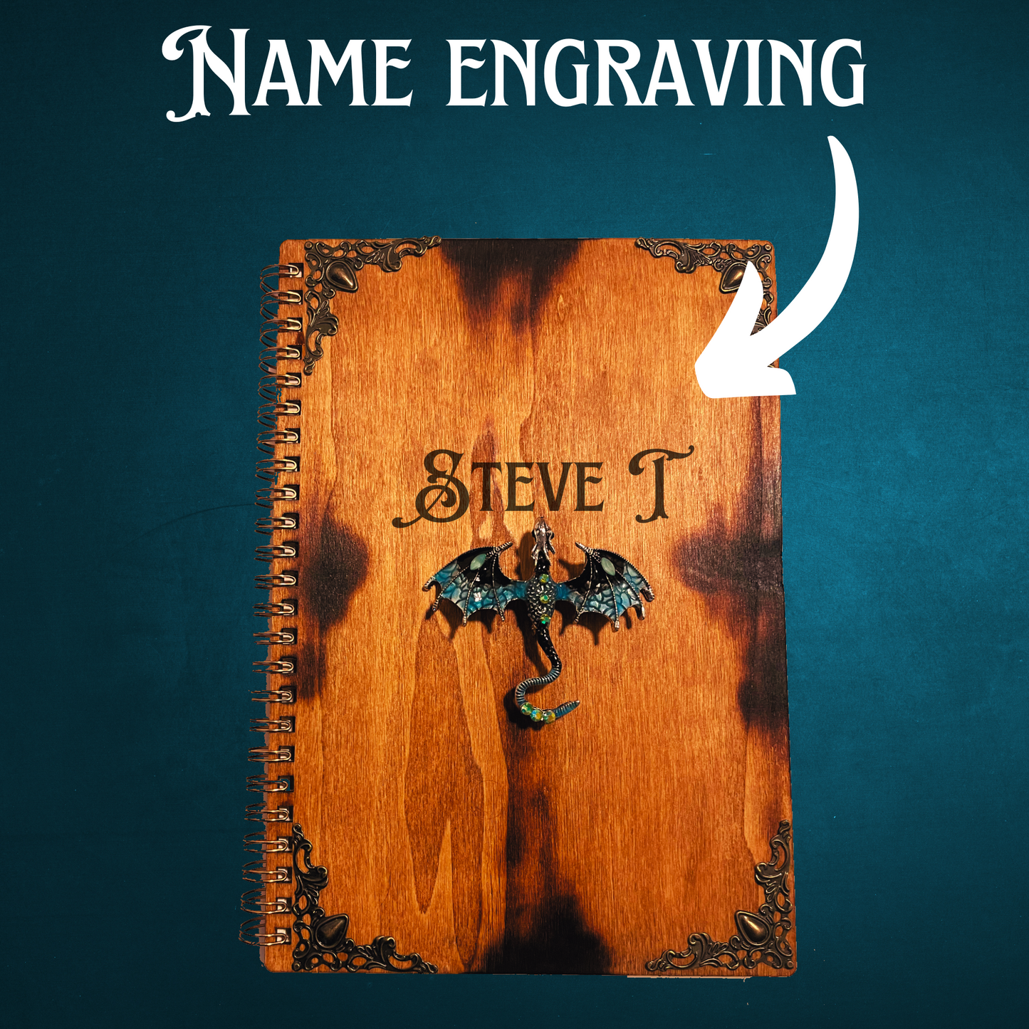 Handmade Dragon Wooden Notebook | Gifts for Booklover women & men | Book of Shadows, Grimoire scrapbook | 40 Pages A5