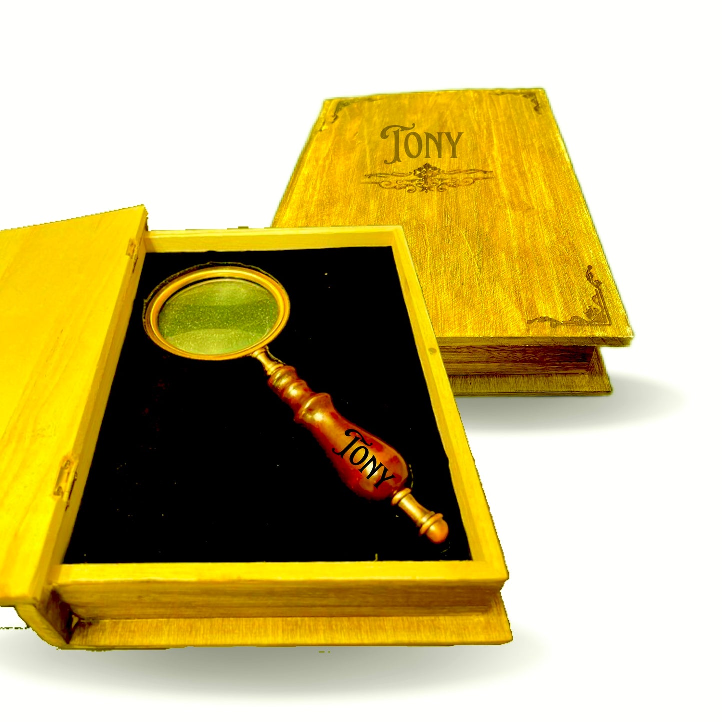 Custom Name Engraved Wood Magnifying Glass, Retro Optical Glass Magnifier Personalized, 10x Vintage Hand Magnifying Lens Glass With Box