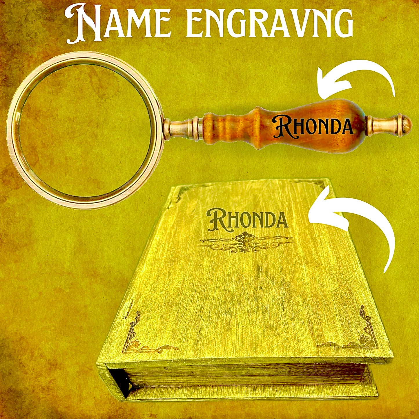 Custom Name Engraved Wood Magnifying Glass, Retro Optical Glass Magnifier Personalized, 10x Vintage Hand Magnifying Lens Glass With Box