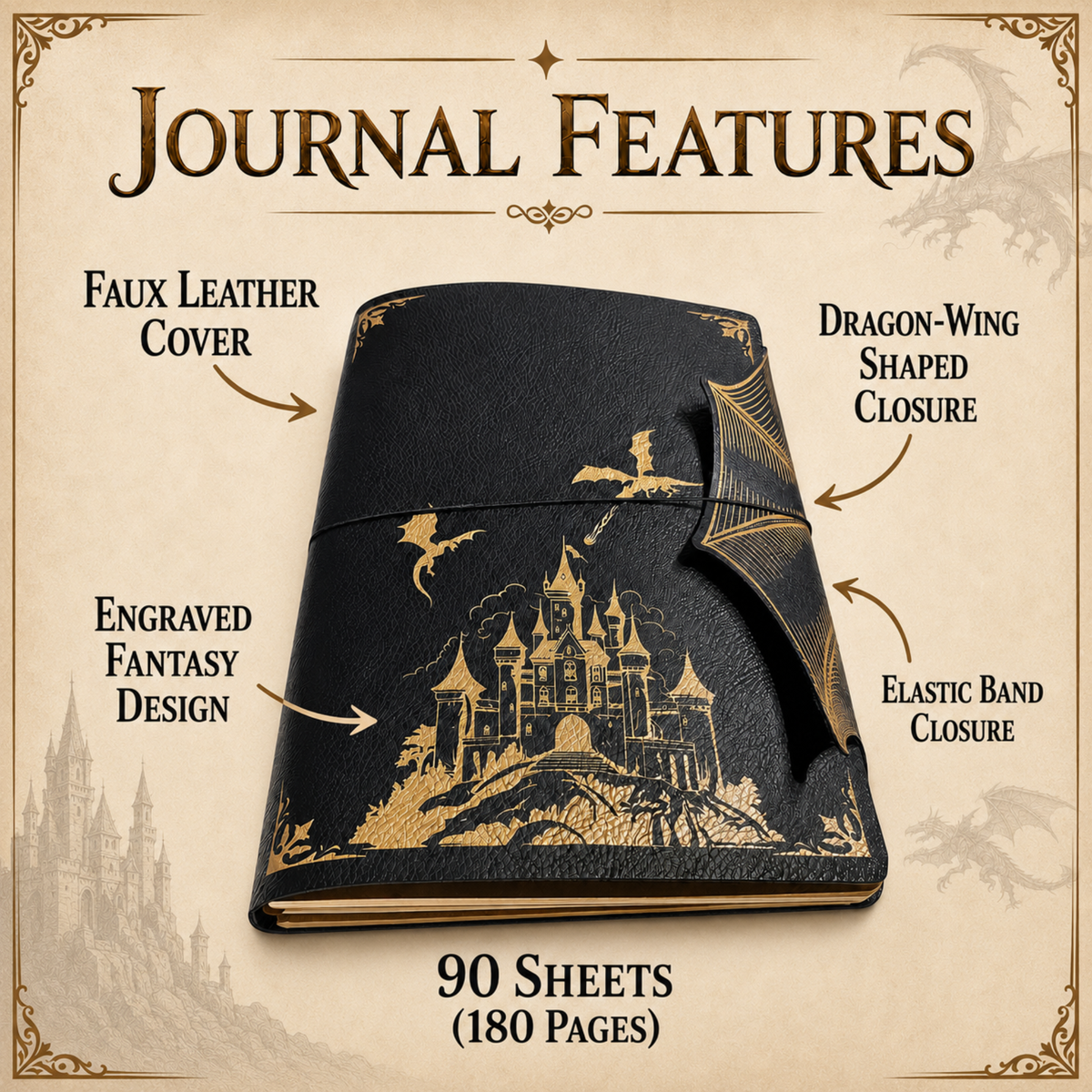 Fantasy Dragon Refillable A5 Journal with Dragon Wing Flap