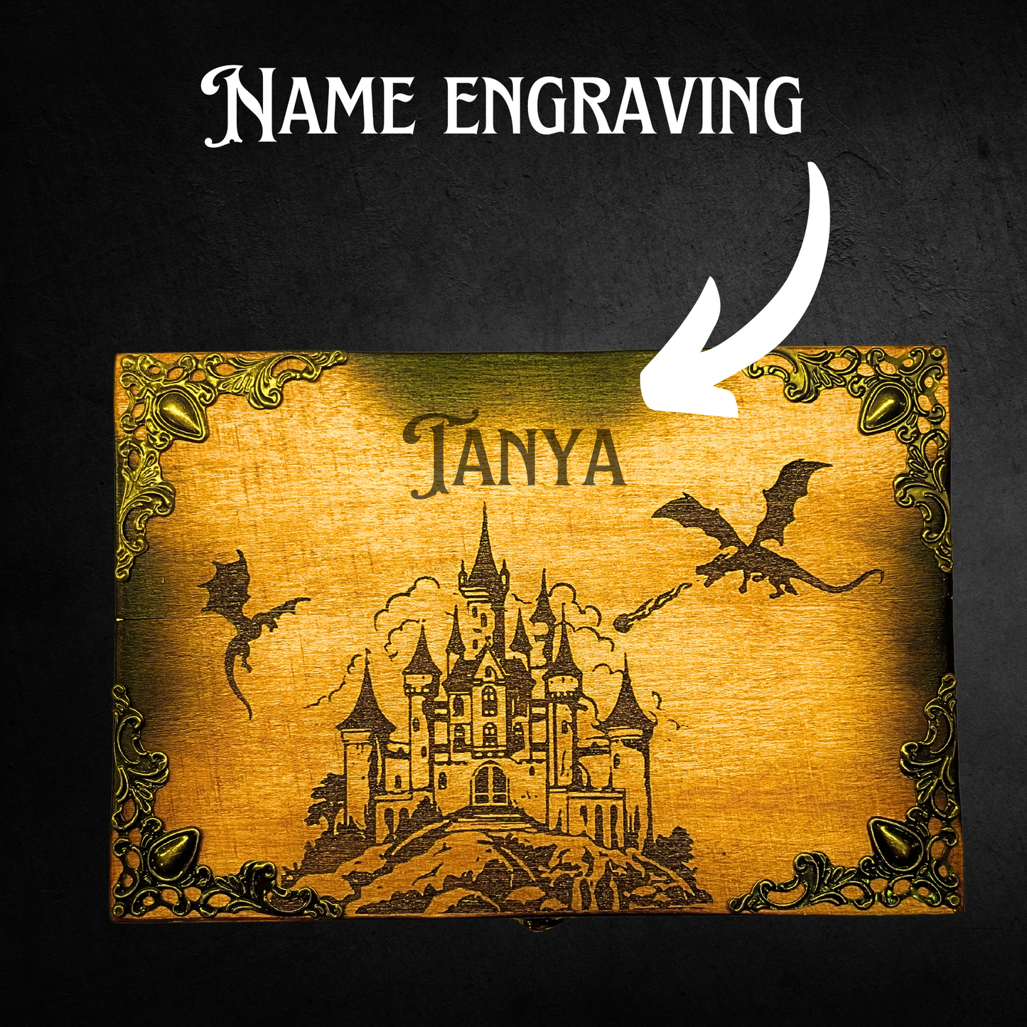 Dragon Keepsake Wood Box, personalized engraved gothic dragons gift, Medieval Jewelry Trinket Box Case, Majestic Fantasy Memory Box