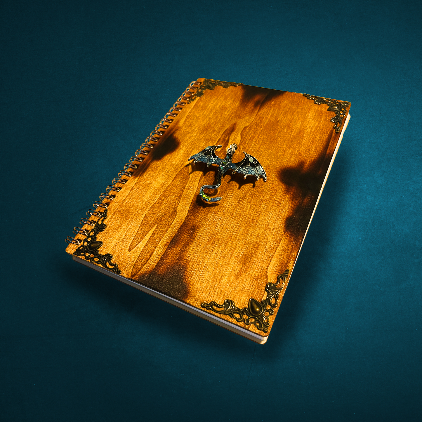 Handmade Dragon Wooden Notebook | Gifts for Booklover women & men | Book of Shadows, Grimoire scrapbook | 40 Pages A5