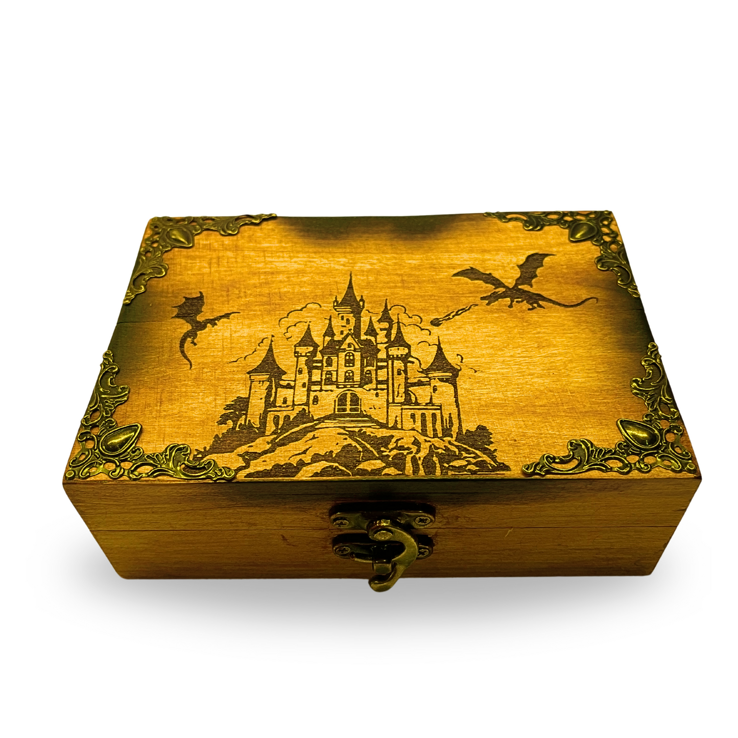 Dragon Keepsake Wood Box, personalized engraved gothic dragons gift, Medieval Jewelry Trinket Box Case, Majestic Fantasy Memory Box