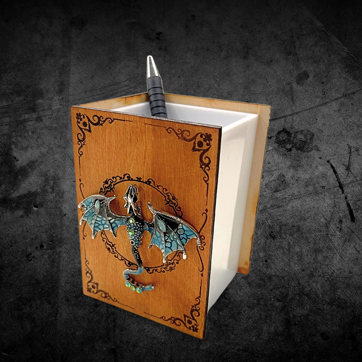 Desk Organizer, Pen Holder, Fantasy Dragon Book Lover Gift for her him, Personalized Name