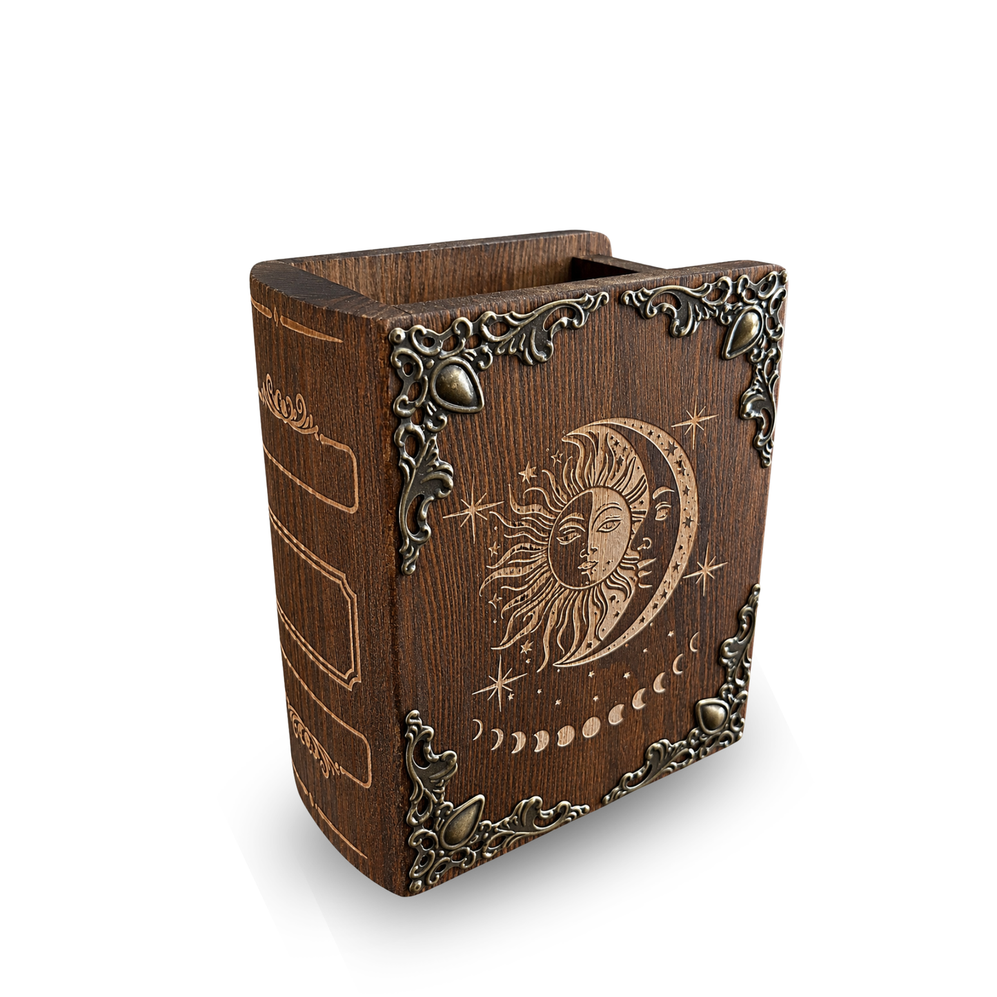 Personalized Celestial Pen Holder – Wooden Sun & Moon Desk Organizer with Name Engraving