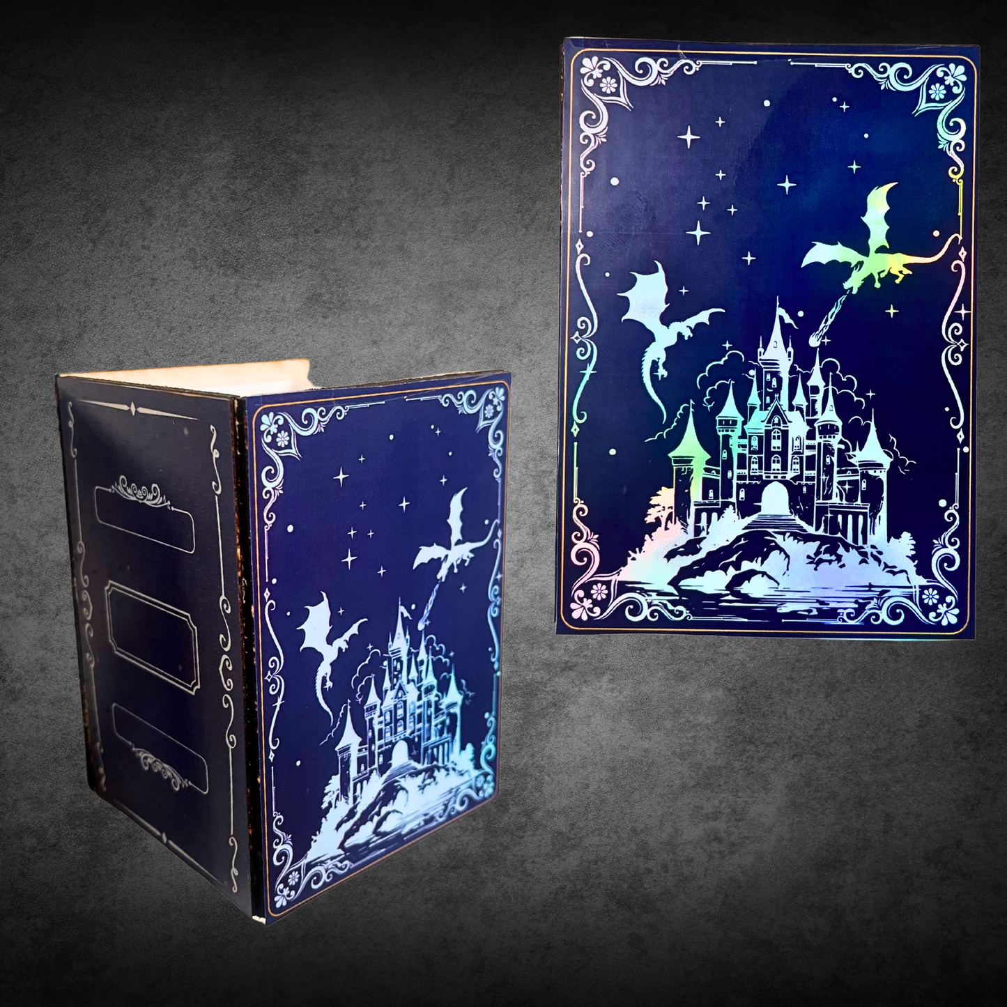 Desk Organizer, Pen Holder, Holographic Fantasy Theme Castle and dragons lover Gift, DND lovers