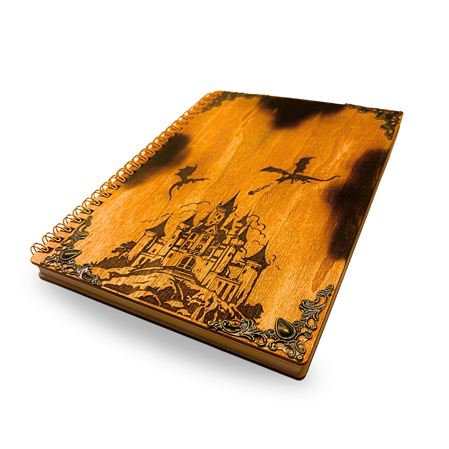 Fantasy Wooden Notebook | Gifts for Booklover women & men | Book of Shadows, Grimoire scrapbook | 40 Pages A5