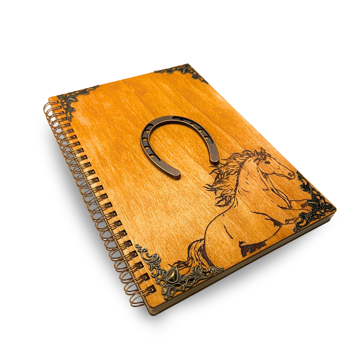 Wooden Notebook for Horse Lover | Housewarming Decor Cowboy, Cowgirl, Western, Horseshoe Gifts  | 40 Pages A5