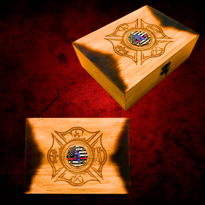 Firefighter Keepsake Box – Maple Wood Memorial Box with Maltese Cross & American Flag