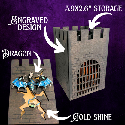 Castle Pen Holder with Dragon – Fantasy Desk Organizer for DnD Lovers – Medieval Pencil Cup & Unique Office Decor Gift