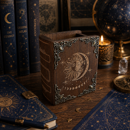 Personalized Celestial Pen Holder – Wooden Sun & Moon Desk Organizer with Name Engraving