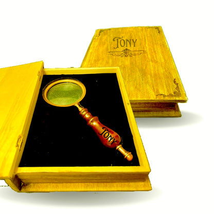 Custom Name Engraved Wood Magnifying Glass, Retro Optical Glass Magnifier Personalized, 10x Vintage Hand Magnifying Lens Glass With Box