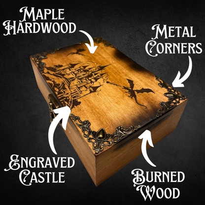 Dragon Keepsake Wood Box, personalized engraved gothic dragons gift, Medieval Jewelry Trinket Box Case, Majestic Fantasy Memory Box