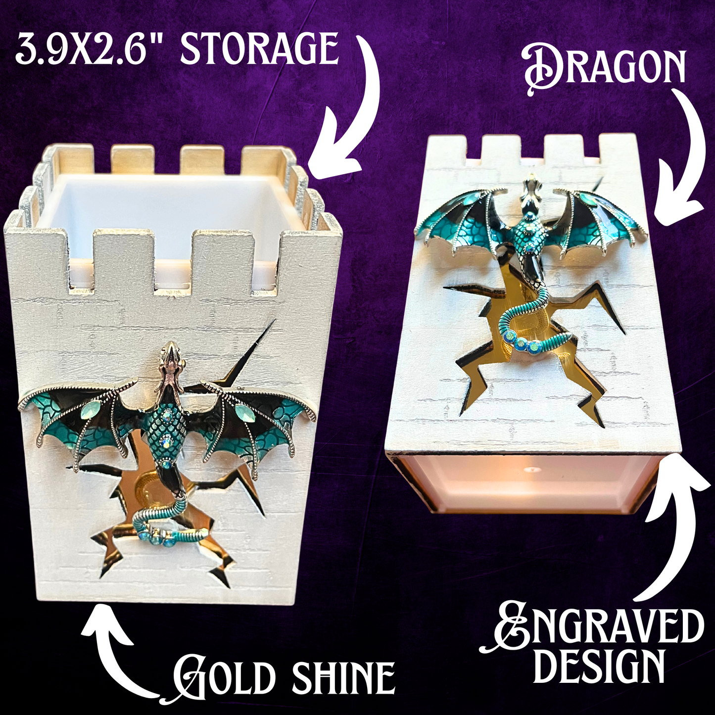 Castle Desk Organizer – Dragon Pencil Holder – Fantasy Pen Cup for DnD, Dice, Brushes, Office or Gamer Room Decor