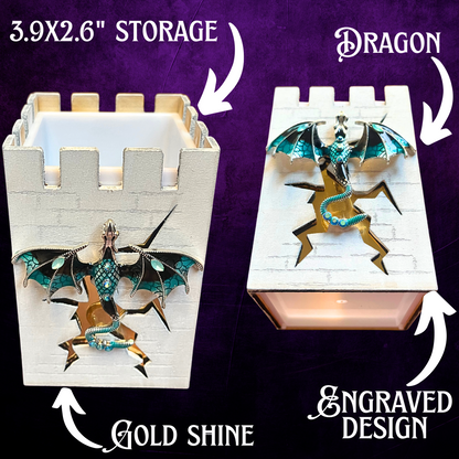 Castle Desk Organizer – Dragon Pencil Holder – Fantasy Pen Cup for DnD, Dice, Brushes, Office or Gamer Room Decor