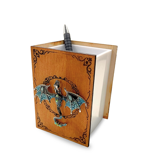 Desk Organizer, Pen Holder, Fantasy Dragon Book Lover Gift for her him, Personalized Name