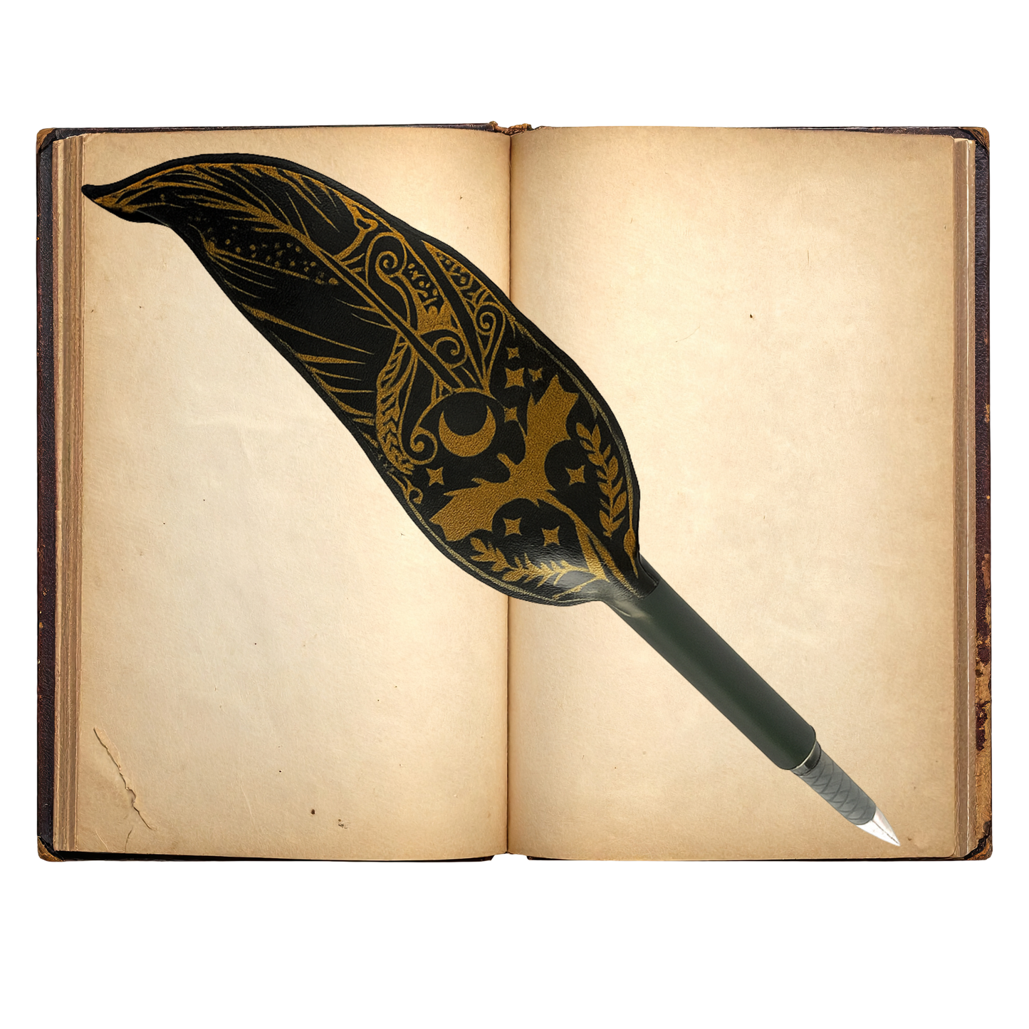 Fantasy Quill Pen – Refillable Faux‑Leather Feather Pen for Writers & Cosplay | Timeless Motifs