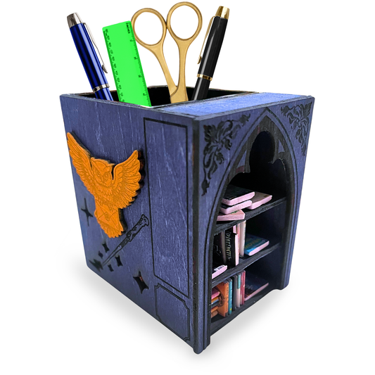 wizard bookshelf desk organizer pen holder