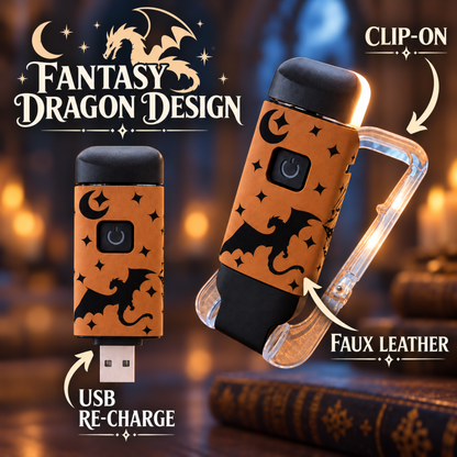 Book Reading Light with Fantasy Dragon Design, Clip-On Reading Light, Personalization Option