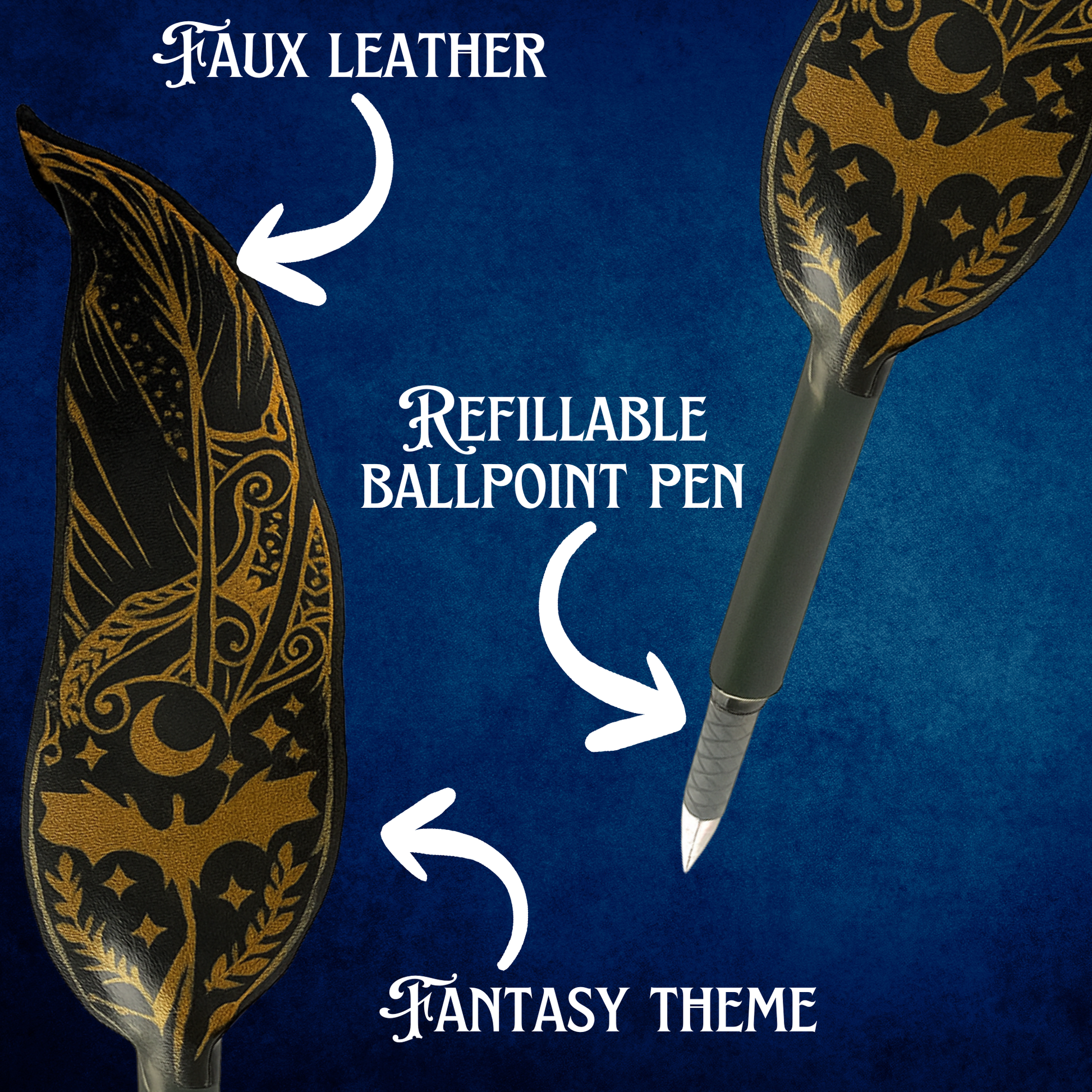 refillable faux‑leather quill pen for writers
