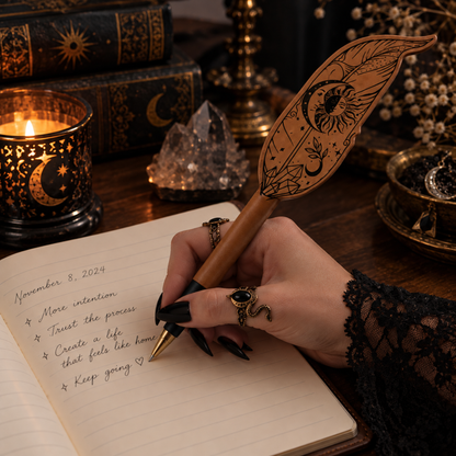 Personalized Celestial Quill Pen – Engraved Feather Ballpoint Pen for Writers, Readers & Fantasy Lovers