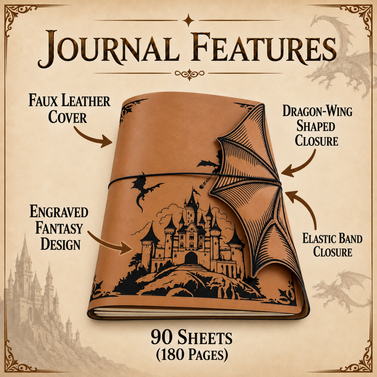 Fantasy Dragon Refillable A5 Journal with Dragon Wing Flap