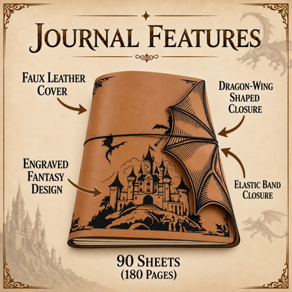 Fantasy Dragon Refillable A5 Journal with Dragon Wing Flap