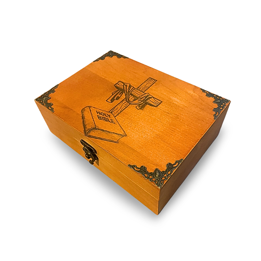 Personalized Engraved Bible Keepsake Box – Christian Gift, Wooden Memory Box with Cross, Velvet Lined Rosary or Jewelry Box