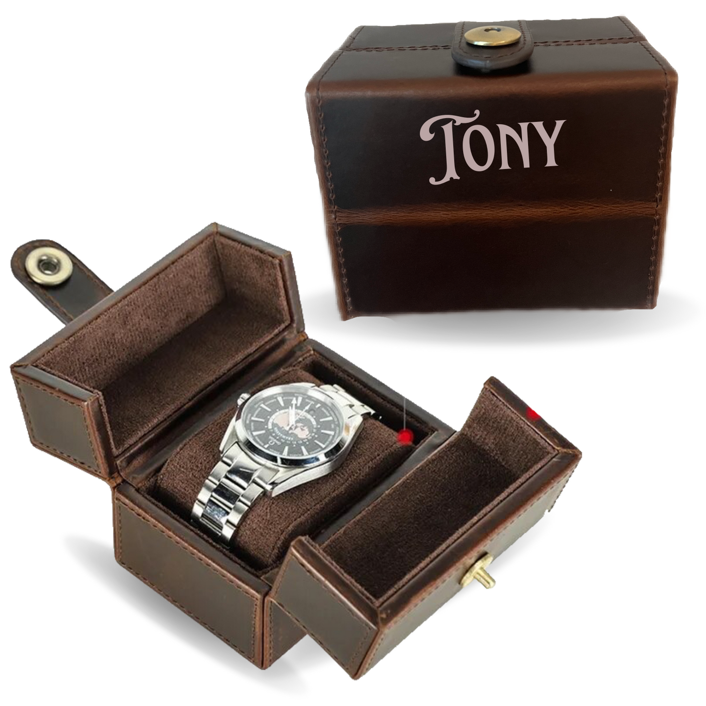 Custom Name Engraved Watch Roll Case, Leather Watch Roll Personalized, 1 Watch Organizer Traveling Roll Box, Personalized Father Gifts