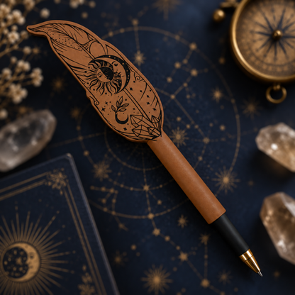 Personalized Celestial Quill Pen – Engraved Feather Ballpoint Pen for Writers, Readers & Fantasy Lovers