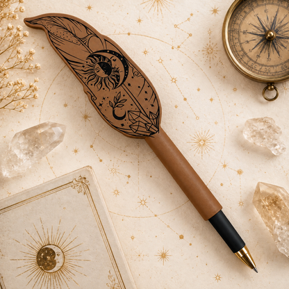 Personalized Celestial Quill Pen – Engraved Feather Ballpoint Pen for Writers, Readers & Fantasy Lovers