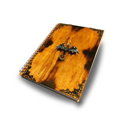 Handmade Dragon Wooden Notebook | Gifts for Booklover women & men | Book of Shadows, Grimoire scrapbook | 40 Pages A5