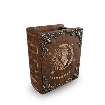 Personalized Celestial Pen Holder – Wooden Sun & Moon Desk Organizer with Name Engraving