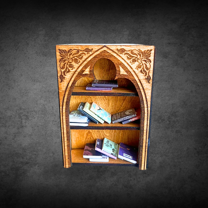 Wooden Desk Organizer with Pen Holder and Bookshelf Design, Decorative Mini Library Storage, Customizable