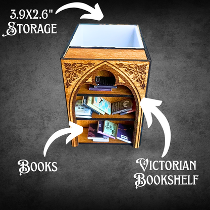 Wooden Desk Organizer with Pen Holder and Bookshelf Design, Decorative Mini Library Storage, Customizable