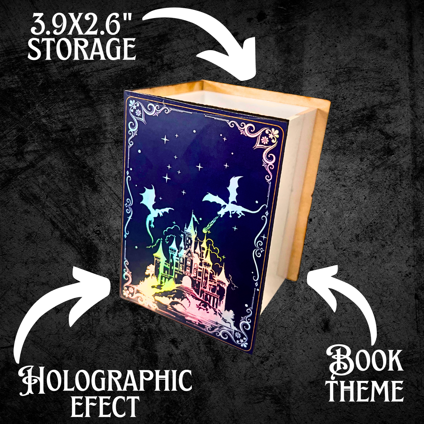Desk Organizer, Pen Holder, Holographic Fantasy Theme Castle and dragons lover Gift, DND lovers