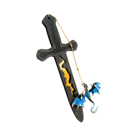 Handmade Dragon Bookmark – Fantasy Book Lover Gift, Page Marker, Sword and Dragon Charm with gold chain, Reading Accessory for Fantasy Fans