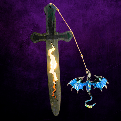 Handmade Dragon Bookmark – Fantasy Book Lover Gift, Page Marker, Sword and Dragon Charm with gold chain, Reading Accessory for Fantasy Fans