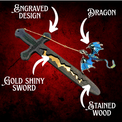 Handmade Dragon Bookmark – Fantasy Book Lover Gift, Page Marker, Sword and Dragon Charm with gold chain, Reading Accessory for Fantasy Fans