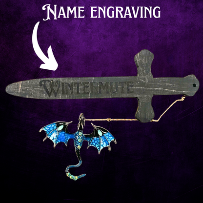 Handmade Dragon Bookmark – Fantasy Book Lover Gift, Page Marker, Sword and Dragon Charm with gold chain, Reading Accessory for Fantasy Fans