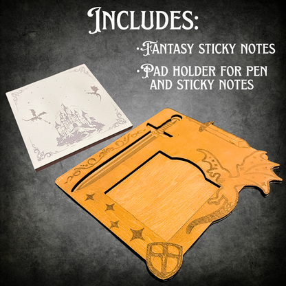 Personalized Sticky Note and Pen Holder with Fantasy Design, Desk Organizer