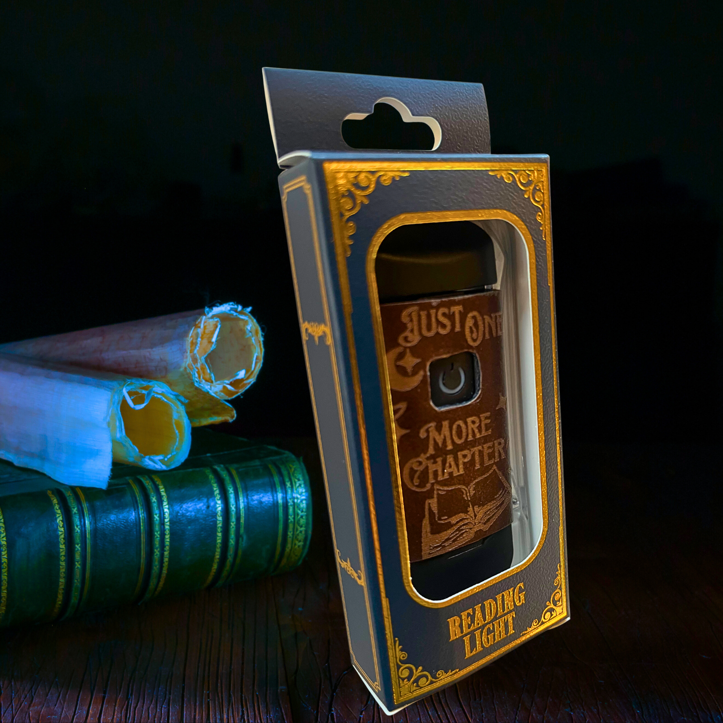 Book reading light, faux leather cover