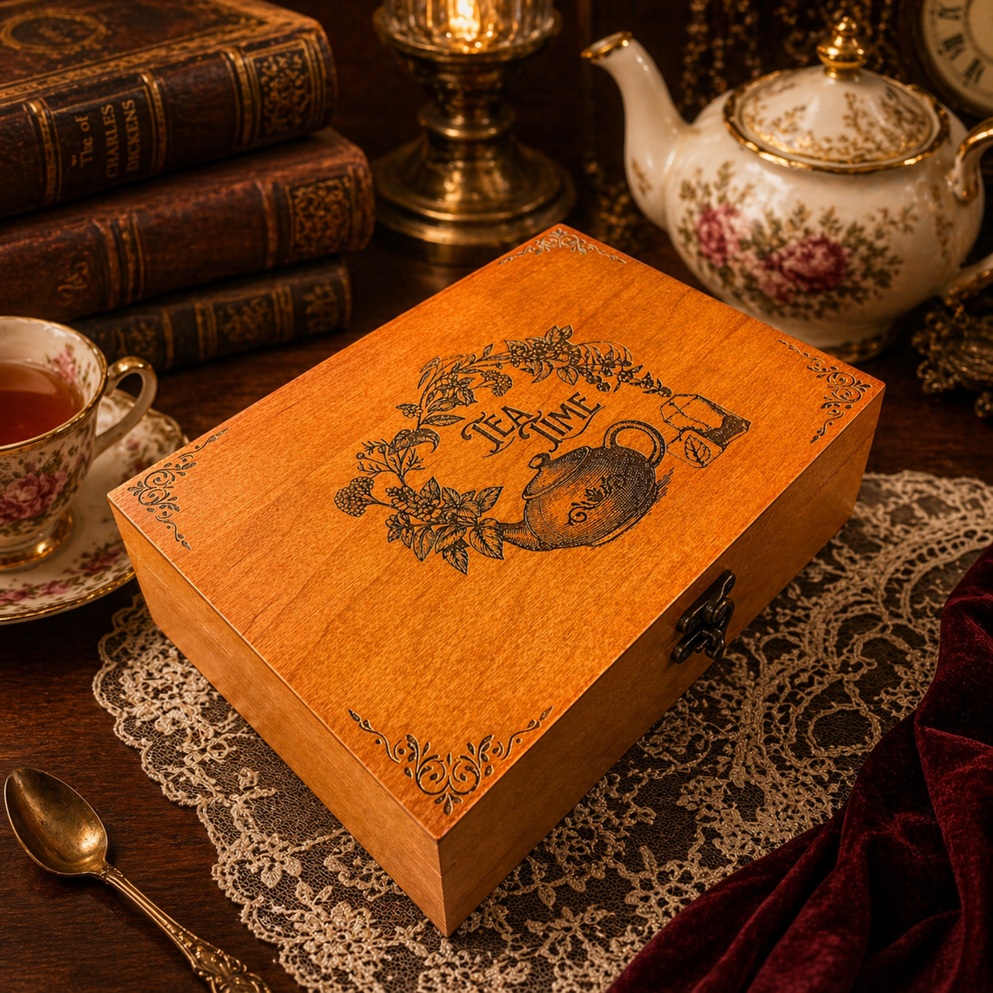 personalized wooden tea box organizer