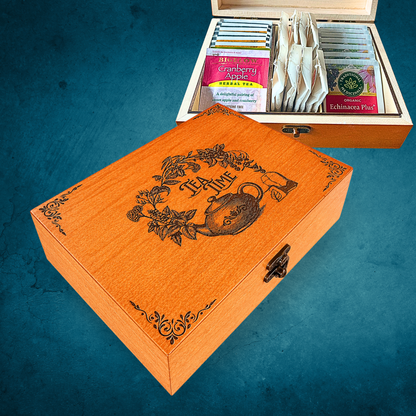 Engraved Tea Storage Chest – Vintage Kitchen Keepsake Gift