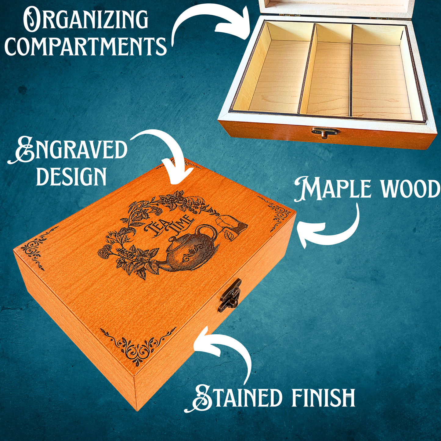 wooden tea bag holder compartments