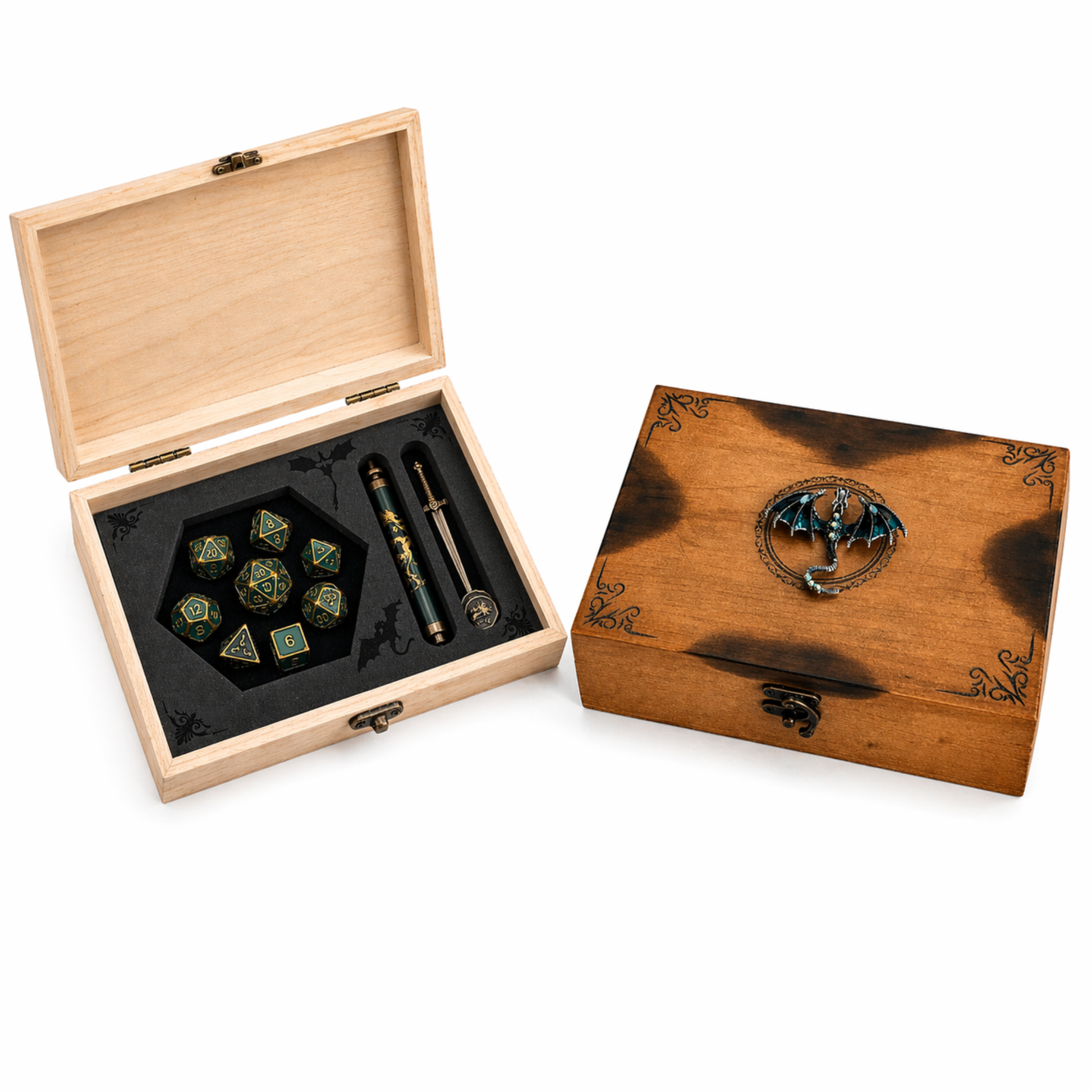 dragon dnd dice box wooden storage