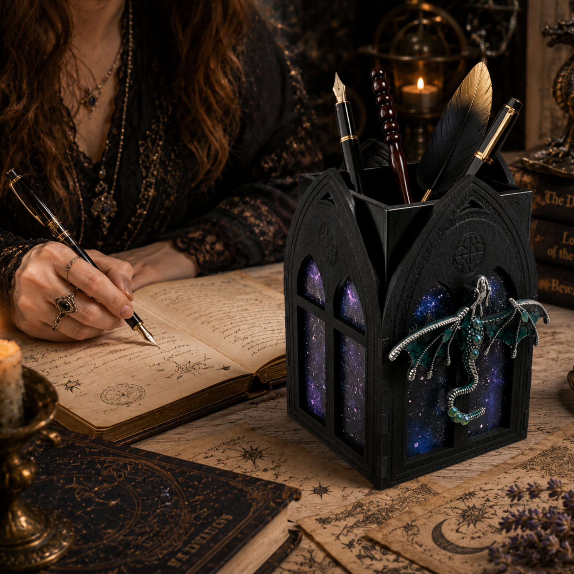 fantasy dragon desk accessory pen cup