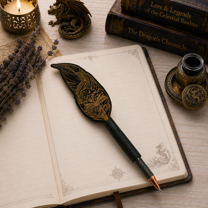 Book Lovers Engraved Quill Pen | Handcrafted Faux Leather Ballpoint Refillable | Personalized Gift for Readers & Writers