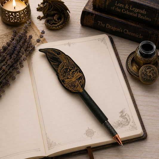 Book Lovers Engraved Quill Pen | Handcrafted Faux Leather Ballpoint Refillable | Personalized Gift for Readers & Writers